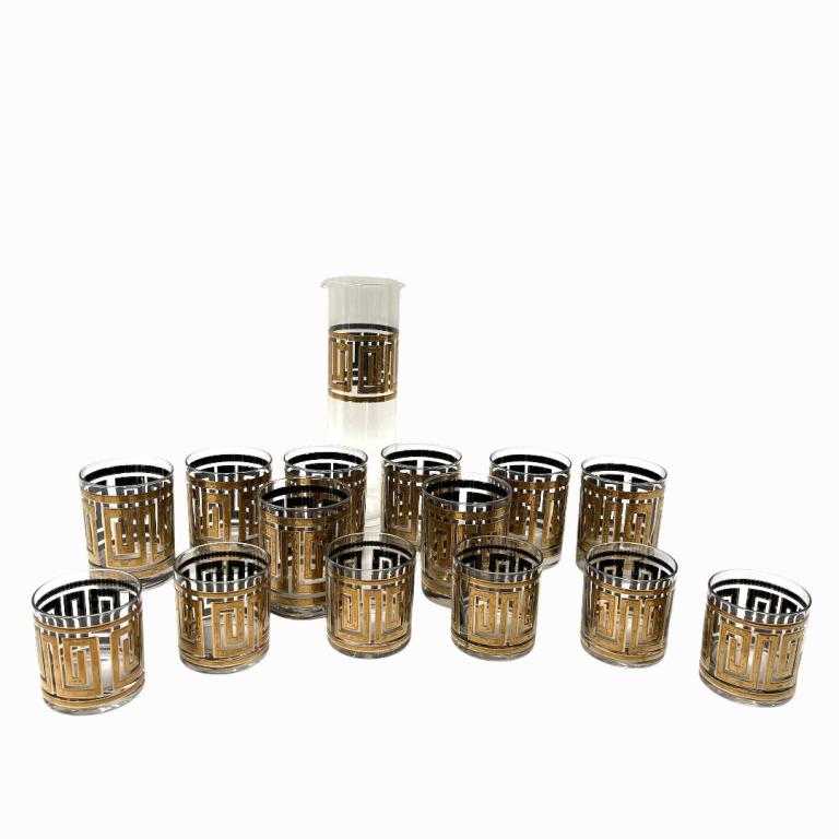 Glass Pitcher & Cup Set with Gold Etched Design. (1 of 6)