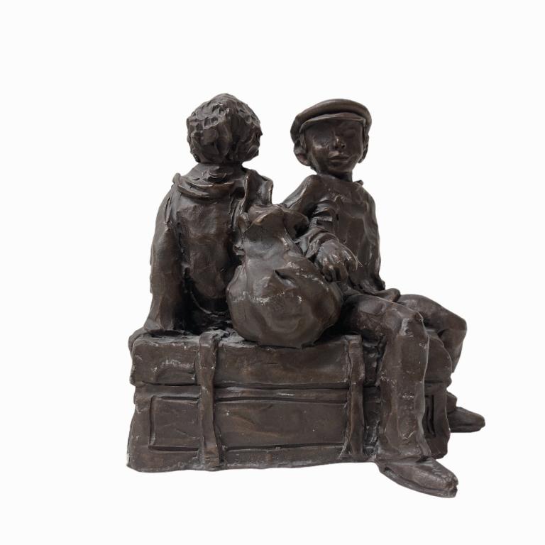 Unknown Artist "Two Boys" Bronze Sculpture. Signed by (1 of 4)