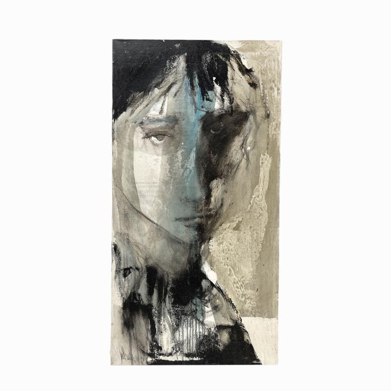 Gino Hollander "Portrait of a Man" '79. Hand Signed by: Gino Hollander "Portrait of a Man" '79. Hand Signed by The Artist. Oil on Canvas. Measures 46 inches high x 24 inches wide.