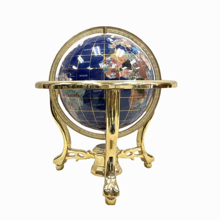 Tall Blue Lapis Ocean Table Top Gemstone World Globe (1 of 3)