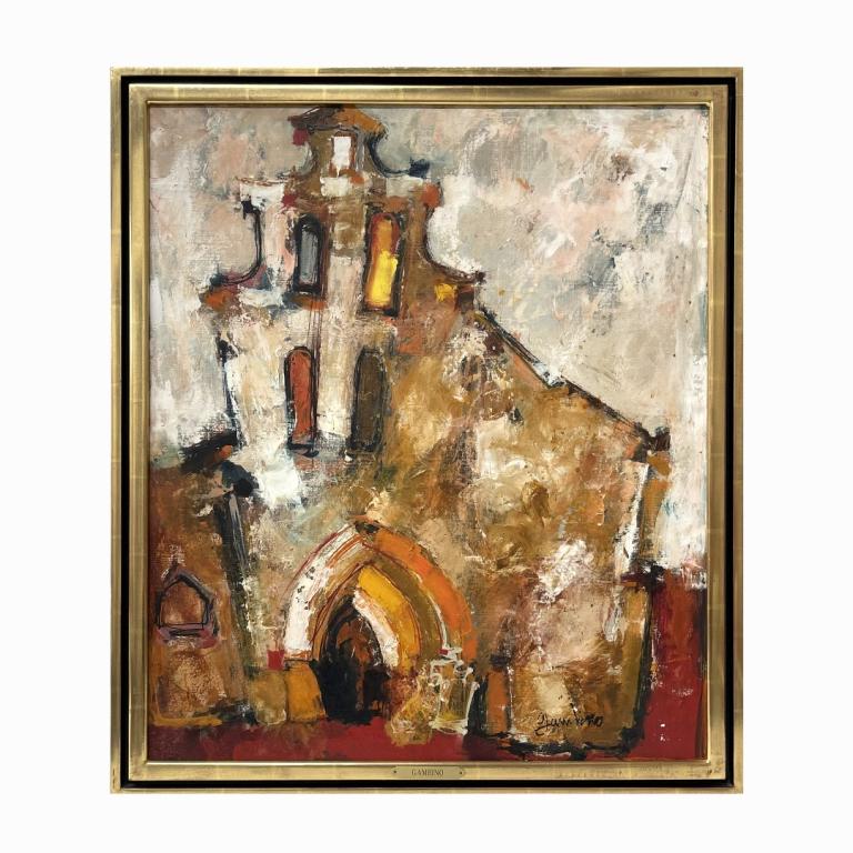 Giuseppe Gambino "Jerez Iglesia De San Luca": Giuseppe Gambino "Jerez Iglesia De San Luca". (Italian, 1928-1997). Signed. Oil on Canvas. Measures 27 inches high x 23 inches wide in a 1.5 inch frame.