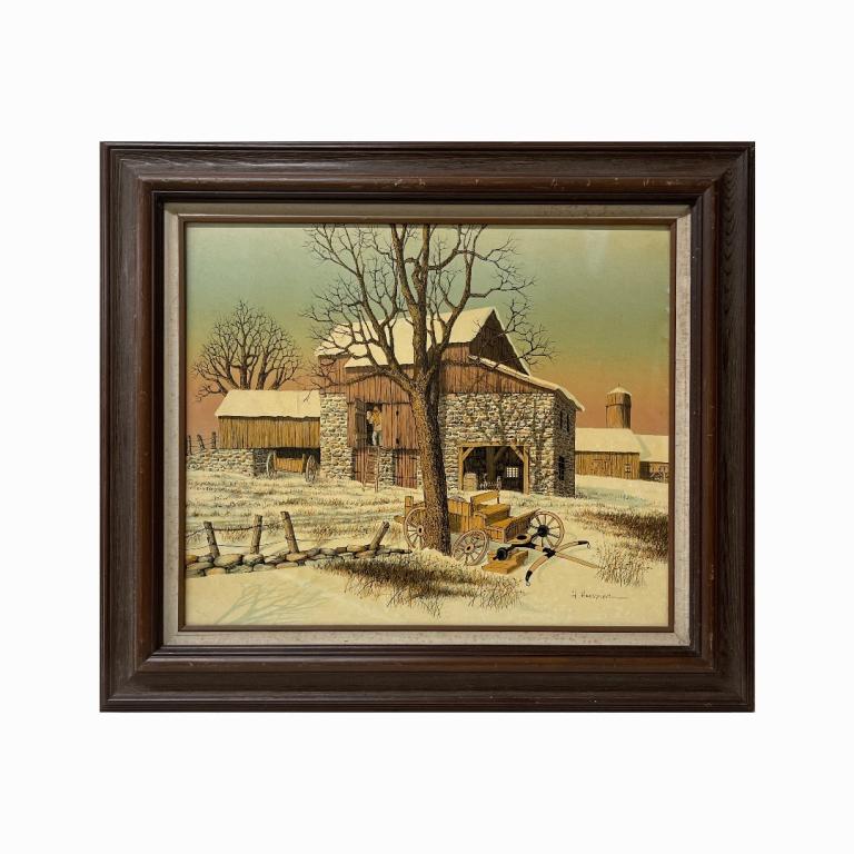 H. Hargrove "Winter Barn Scene" (1 of 4)