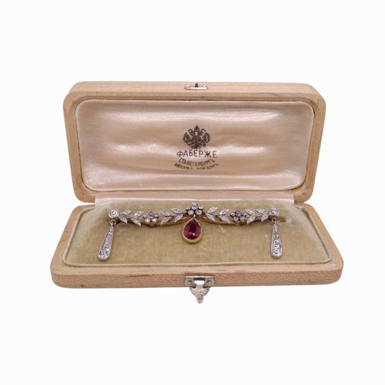 Faberge Ruby & Diamond Brooch (1 of 4)