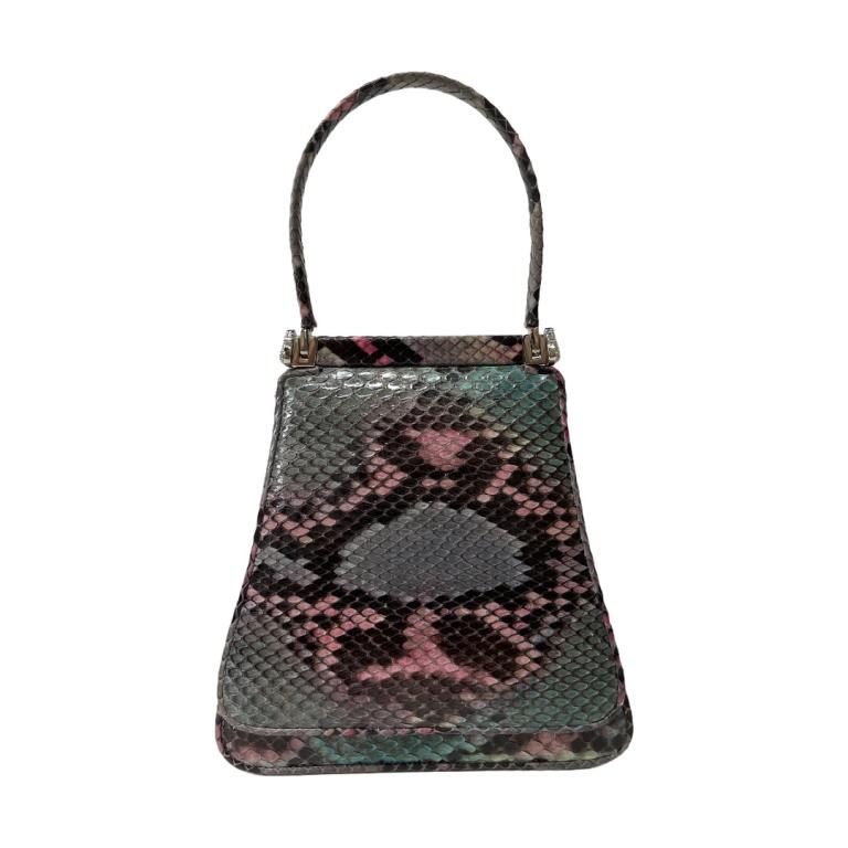 Vintage Judith Leiber Pleated Snakeskin Hand Purse: Vintage Judith Leiber Multi Colored Pleated Snakeskin Hand Purse. Guaranteed Authentic. Measures 9.5 inches high x 6 inches wide x 2 inches deep.