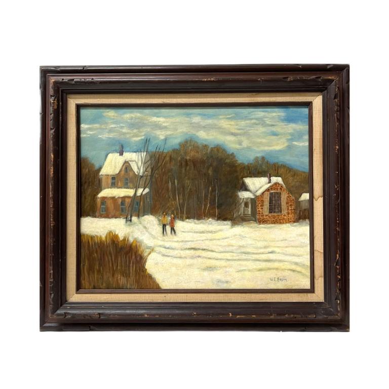 Walter Emerson Baum (1884-1956): Walter Emerson Baum (1884-1956). Signed. Oil on Canvas. Painting measures 15 inches high x 19 inches wide in a 3.5 inch frame. Piece measures 23.5 inches high x 26.5 inches wide.
