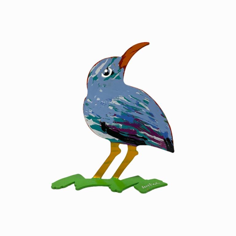 David Gerstein Figurative Bird Sculpture: David Gerstein Figurative Bird Sculpture. Metal. Measures 6.5 inches high x 5 inches wide x 1.5 inches deep.