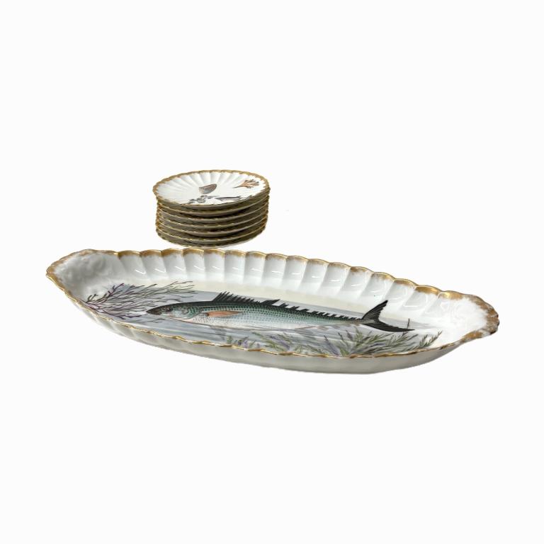 (7) Plates (1) Serving Tray - Fish Set Porcelain (1 of 6)