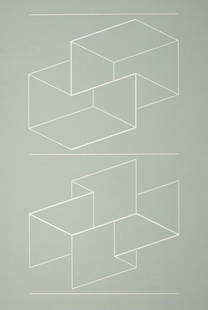 Josef Albers "White Embossing On Grey": Josef Albers "White Embossing On Grey" Lithograph. Line-Cut Embossing On Grey-Green On White Paper. Numbered "24/125" And Dated "1971" Measures 26 1/2 Inches High x 21 Inches Wide Framed, 25 1/2