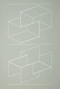 Josef Albers "White Embossing On Grey": Josef Albers "White Embossing On Grey" Lithograph. Line-Cut Embossing On Grey-Green On White Paper. Numbered "24/125" And Dated "1971" Measures 26 1/2 Inches High x 21 Inches Wide Framed, 25 1/2 Inche