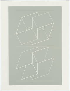 Josef Albers "White Embossing On Gray IX": Josef Albers "White Embossing On Gray IX" Lithograph. Numbered "37/125" And Dated "1971" Measures 26 Inches High x 20 1/2 Inches Wide Framed, 25 1/2 Inches High x 19 1/2 Inches Wide Artwork.