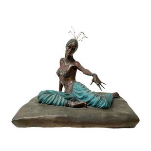 Ann Froman (American. Born 1942) "Scheherazade".: Gilt and Polychrome Bronze Sculpture. Edition "70/175", date "1987" and artist embossed on the bottom. Good condition. Height 20 1/4" x Length 21 3/4" x 16 1/2" Depth.