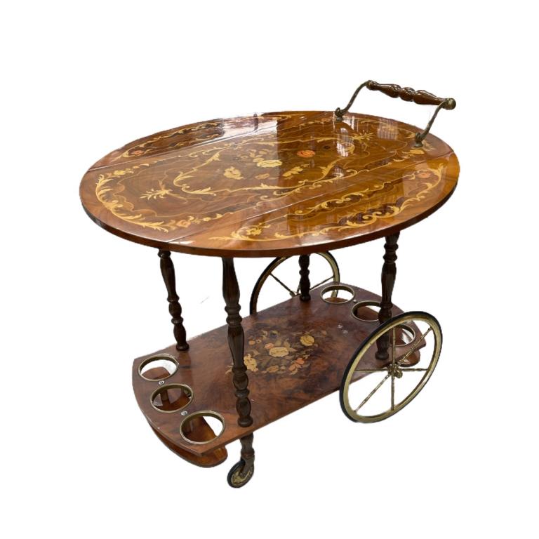 Italian Floral Marquetry Inlaid Bar Cart (1 of 2)