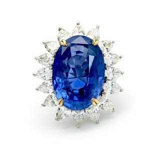 33.64 Ct GIA Certified Sapphire & Diamond Ring: 33.64 Ct GIA Certified Sapphire & Diamond Ring 33.64 Ct. Natural No Heat Sapphire GIA Certificate # 1152924208 Mounted with 5.50 Ct.of Diamonds 18K Yellow Gold & Platinum Metal Weight: 21.34 gm. For