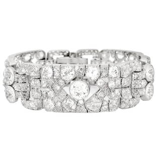 Art Deco 50.0ct. TW Diamond Bracelet: Important Rubel Freres French Art Deco 50.0 Carat TW Diamond and Platinum Bracelet. Set with nine (9) Old European cut diamonds and further accented with 35.0 carat Old European cut and rose cut