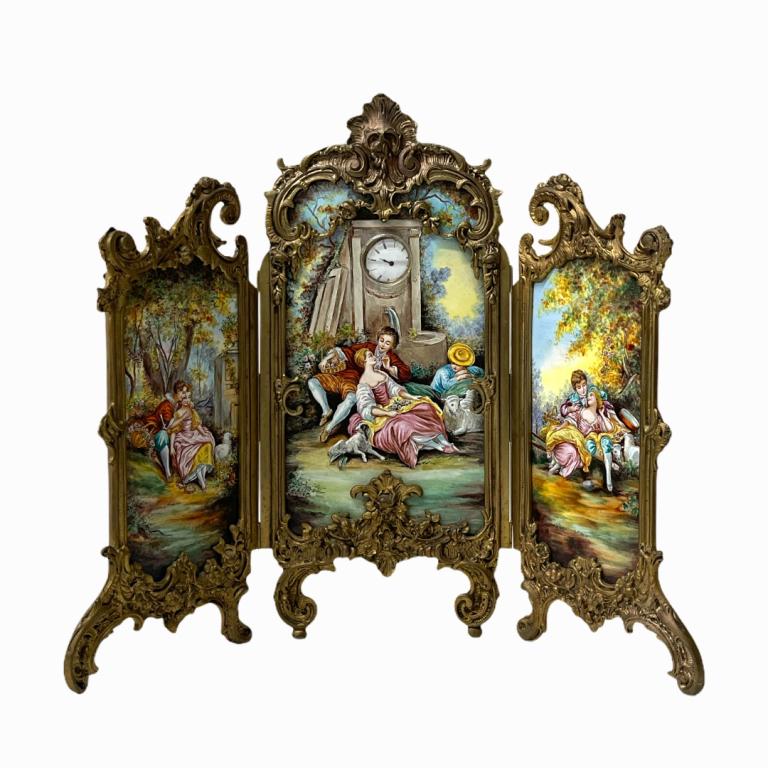 French Enamel & Gilt Bronze Table Screen Clock (1 of 4)
