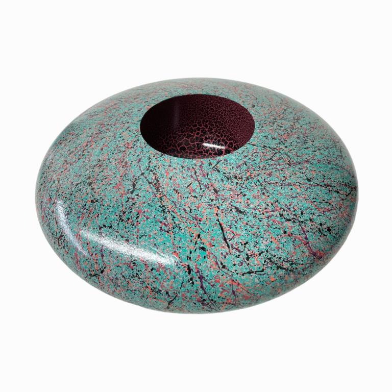 Signed Crackle Finish Turquoise Wooden Vase (1 of 4)