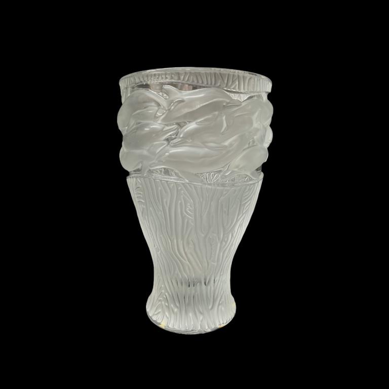 Lalique Frosted Crystal "Dolphins" Vase (1 of 7)