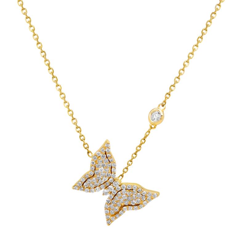 Yellow Gold Diamond Butterfly Pendant Necklace (1 of 3)