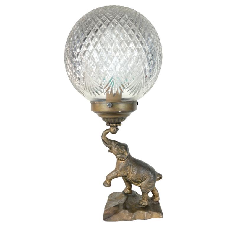 Vintage Elephant Bronze Cut Crystal Globe Lamp (1 of 3)