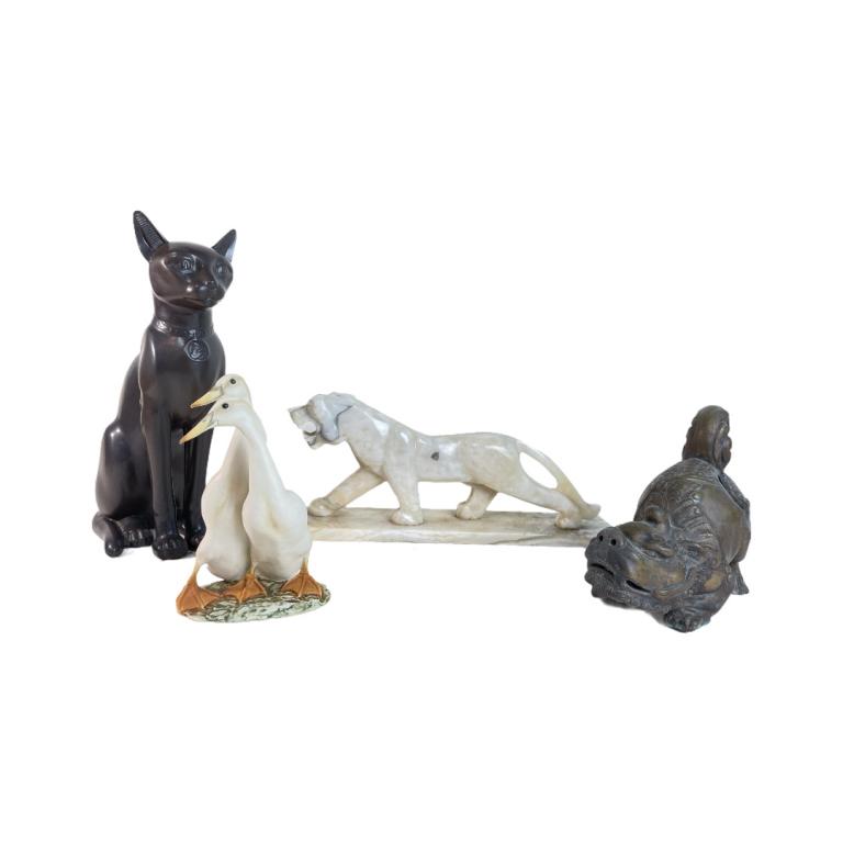 (4) Lot Bronze, Hard Stone And Lladro Cat (1 of 7)
