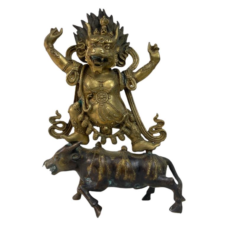 Antique Chinese Gilt Bronze Hindu God On Ox (1 of 3)