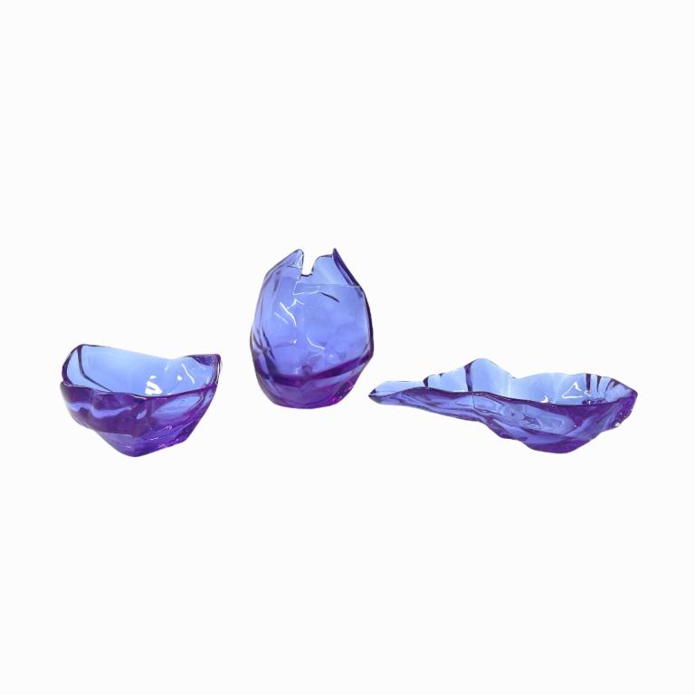 Archimede Seguso Tiffany Amethyst Glass Garniture: Signed Archimede Seguso hand blown Murano Italian studio amethyst art glass bowl and vase garniture for Tiffany & Company having a glacier cut design. Dremel signed to bottom and further marked for "T