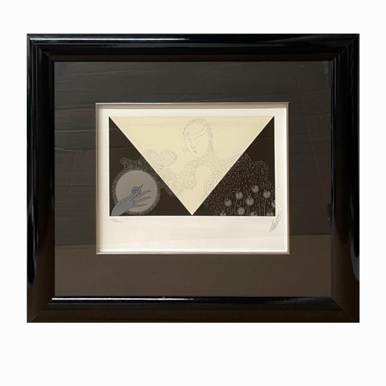 Erte Black & White Lithograph Woman With Dandelion (1 of 4)