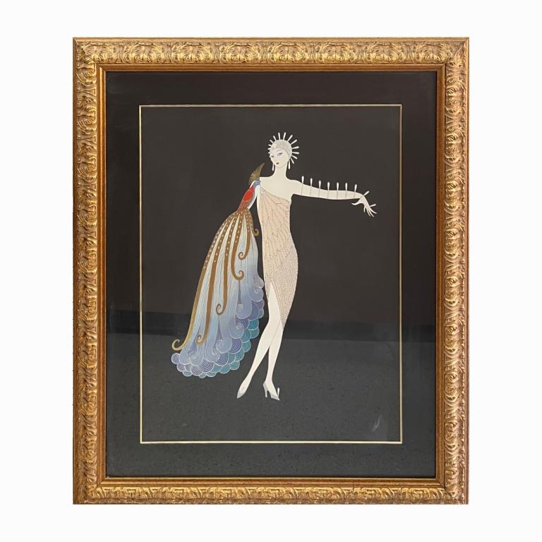 Erte "Diva I" Peacock Lady Embossed Serigraph (1 of 4)