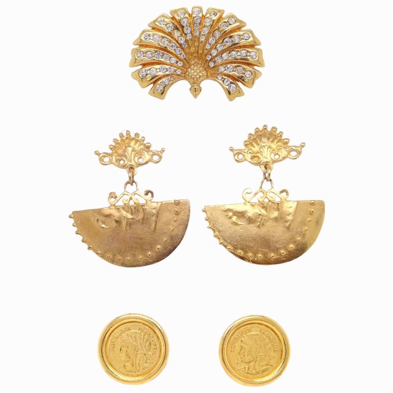 Lot of 3 Designer Signed Earrings & Brooch (1 of 6)