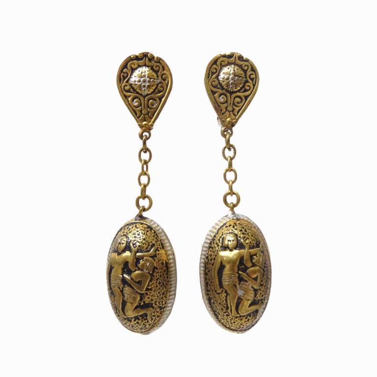 Pr Vintage Egyptian Revival Egg Form Drop Earrings (1 of 3)