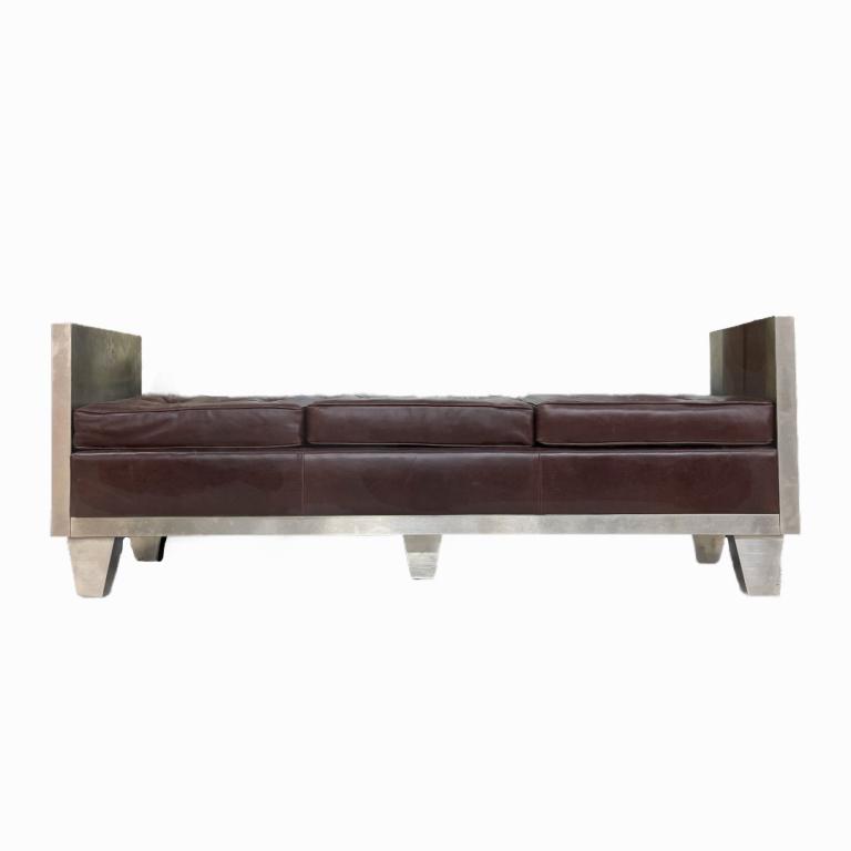 Mid Century Modern Chrome Tufted Leather Bench (1 of 2)