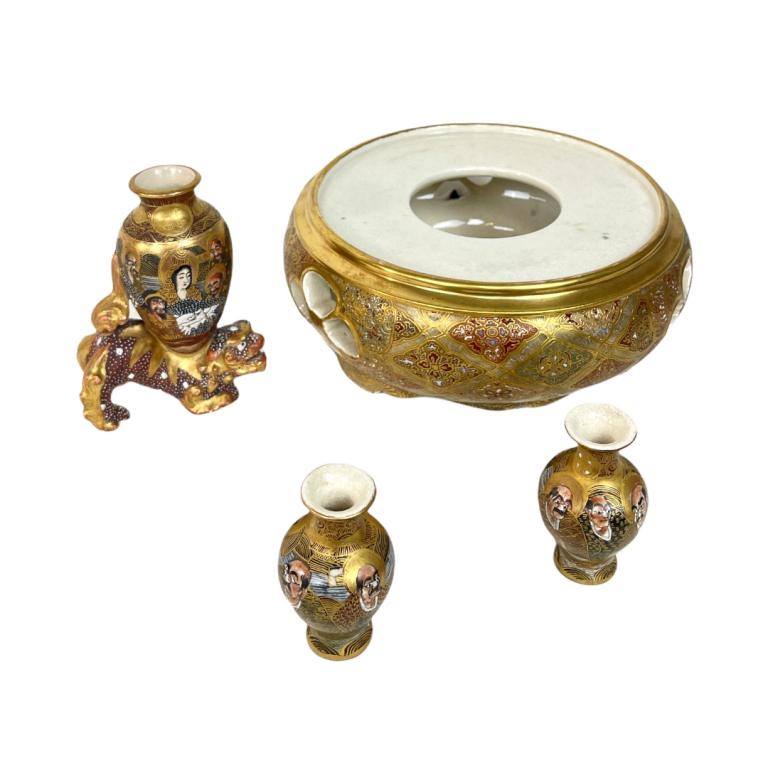 Lot 4 Antique Japanese Satsuma Gold Painted Items (1 of 4)