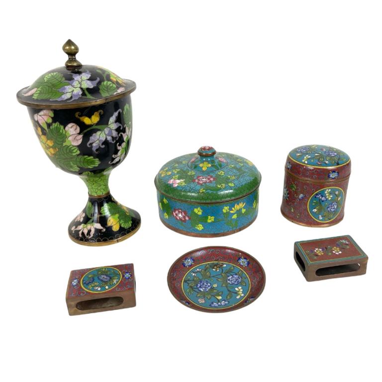 Lot of 6 Chinese Vintage Antique Cloisonne Items (1 of 5)