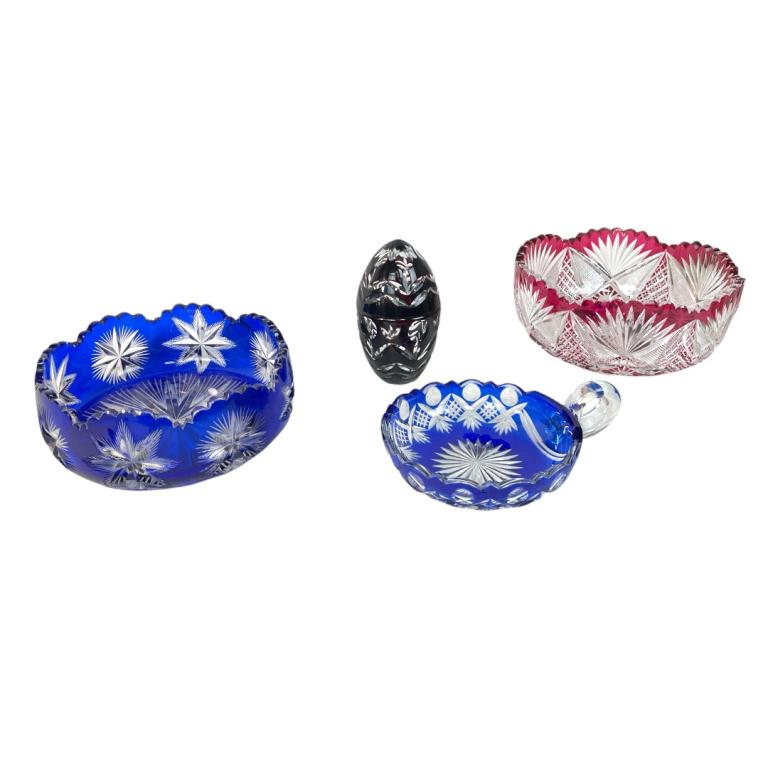 4 Vintage Bohemian Cobalt & Ruby Glass Bowls+ (1 of 4)