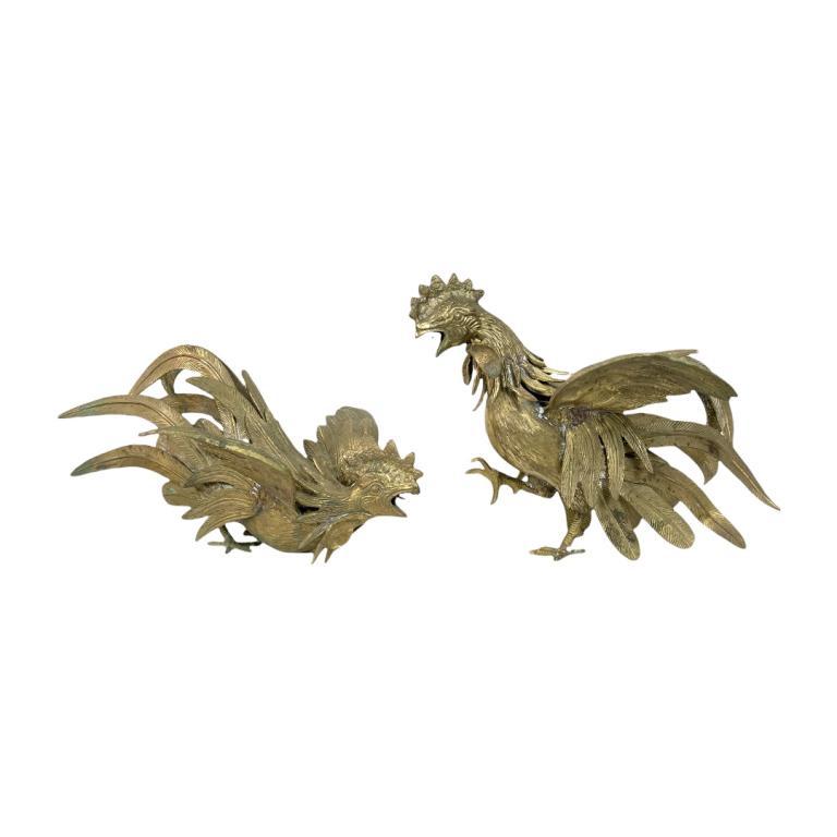 Pr Large Vintage Italian Brass Rooster Sculptures (1 of 3)