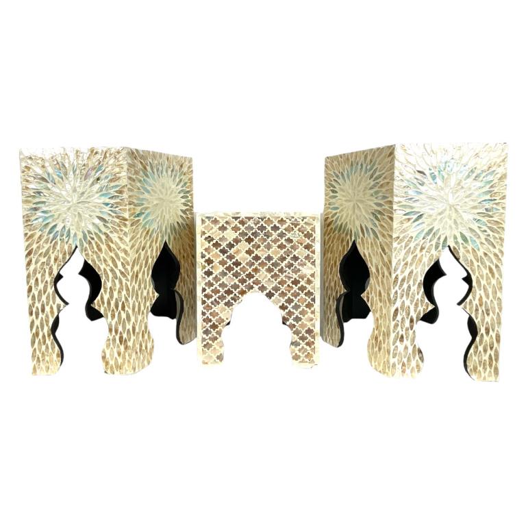 Lot 3 Indian Abalone Inlaid Lacquer Stand Tables (1 of 3)