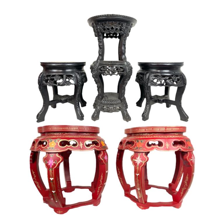 Lot of 5 Chinese Carved Wooden Display Pedestals (1 of 5)