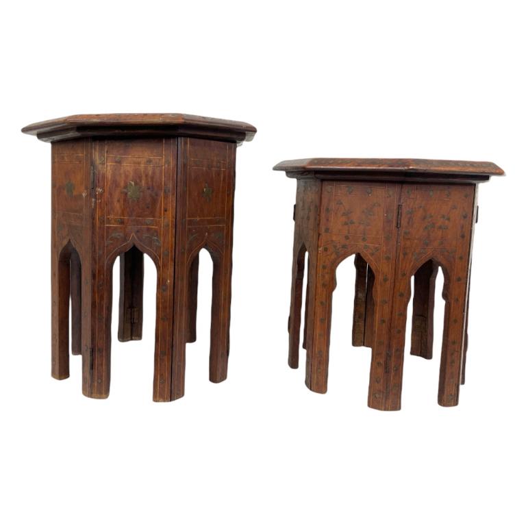 Pair of Vintage Indian Brass Inlaid Table Stands (1 of 3)