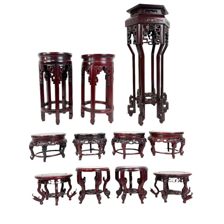 Lot of 11 Chinese Carved Wooden Display Stands (1 of 9)
