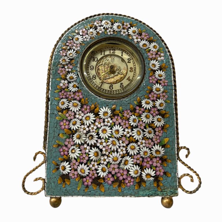 19th C Italian Micro Mosaic Stone Inlay Desk Clock (1 of 5)