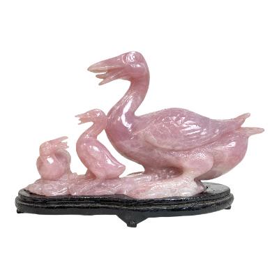 Large Vintage Chinese Rose Quartz Ducks Group (1 of 3)