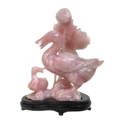 Large Vintage Chinese Rose Quartz Ducks Group (1 of 3)