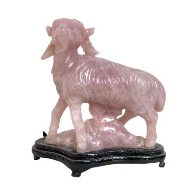 Vintage Large Chinese Rose Quartz Ram Sculpture (1 of 3)