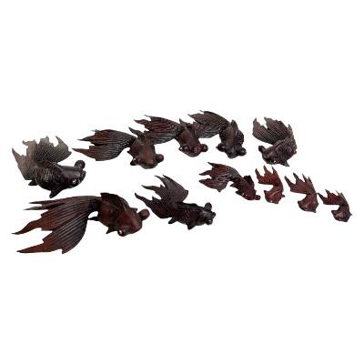 Lot of 11 Chinese Carved Wooden Koi Fish Sculpture (1 of 3)