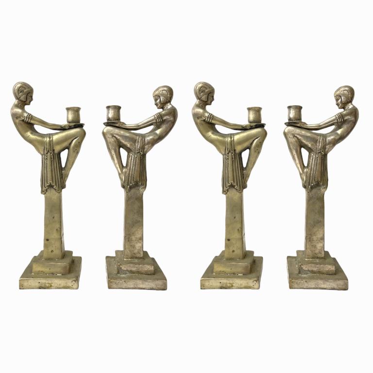 4 Art Deco Silverplate Flapper Girl Candlesticks (1 of 4)