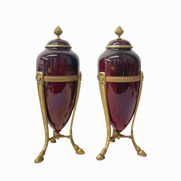 Pr Vintage MP Sevres Gilt Bronze Mounted Covd Urns (1 of 5)