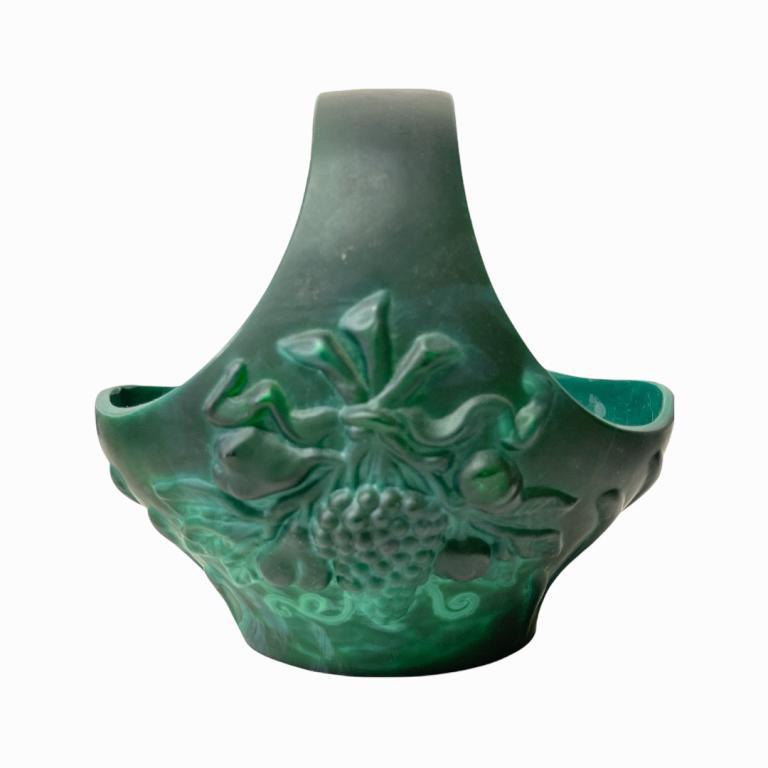 Art Deco Bohemian Malachite Glass Grapes Basket (1 of 3)