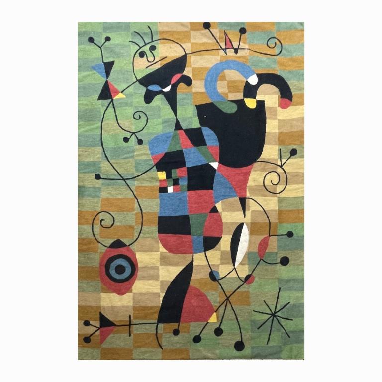 Joan Miro Woven Wool Wall Tapestry Rug W/ Figures (1 of 3)