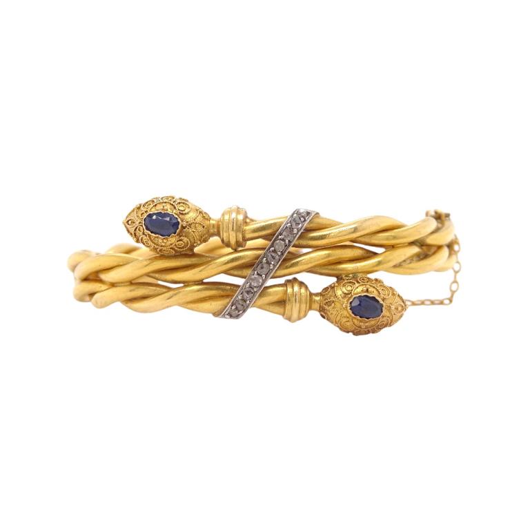 14K Yellow Gold Diamond Sapphire Bangle Bracelet (1 of 3)