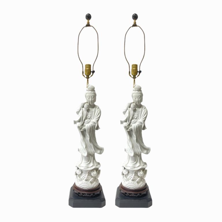 Pr Vintage Chinese Blanc De Chine Quan Yin Lamps (1 of 3)